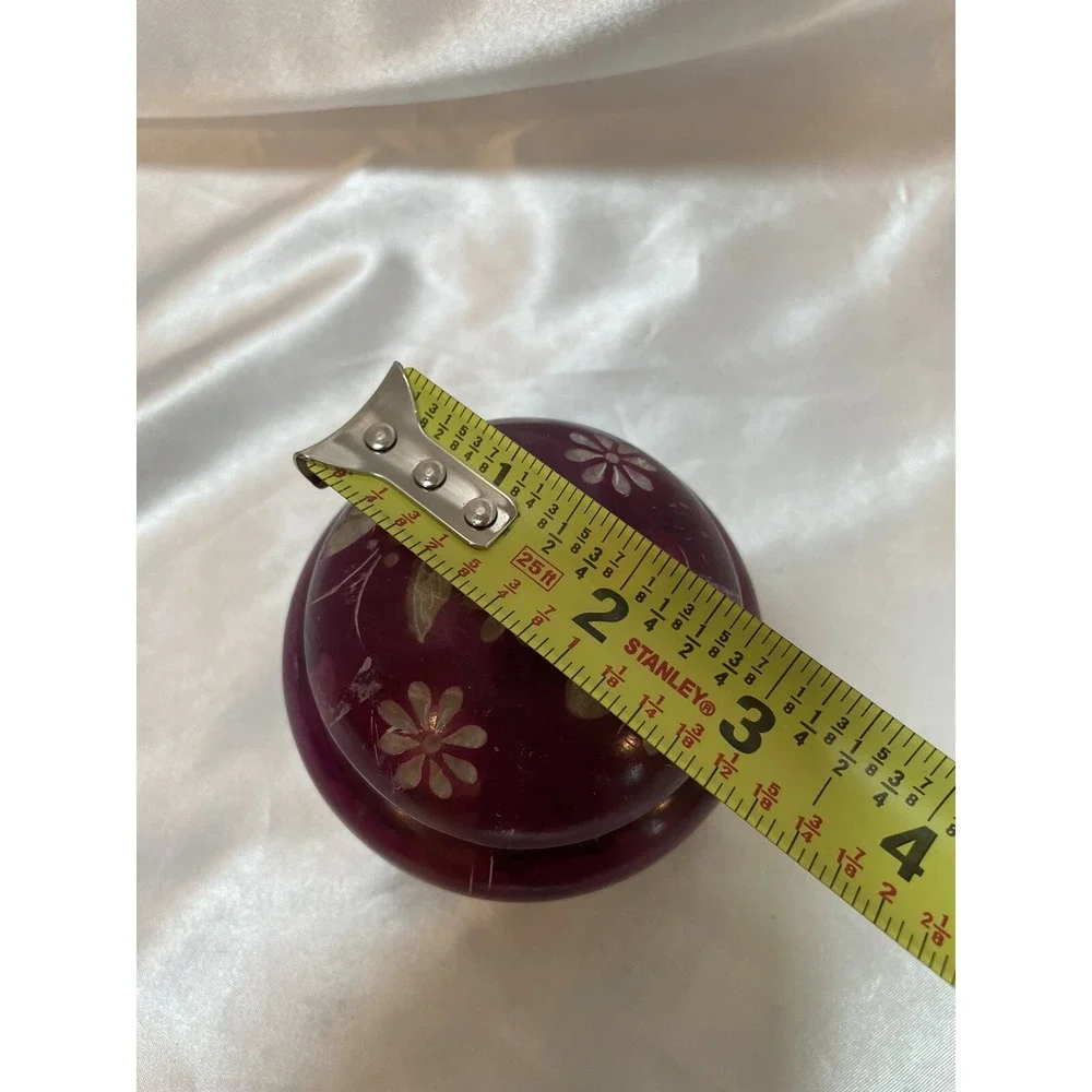 Hand Carved Purple Plum Trinket Box w/Flowers & Butterflies Soap Stone W/ Lid